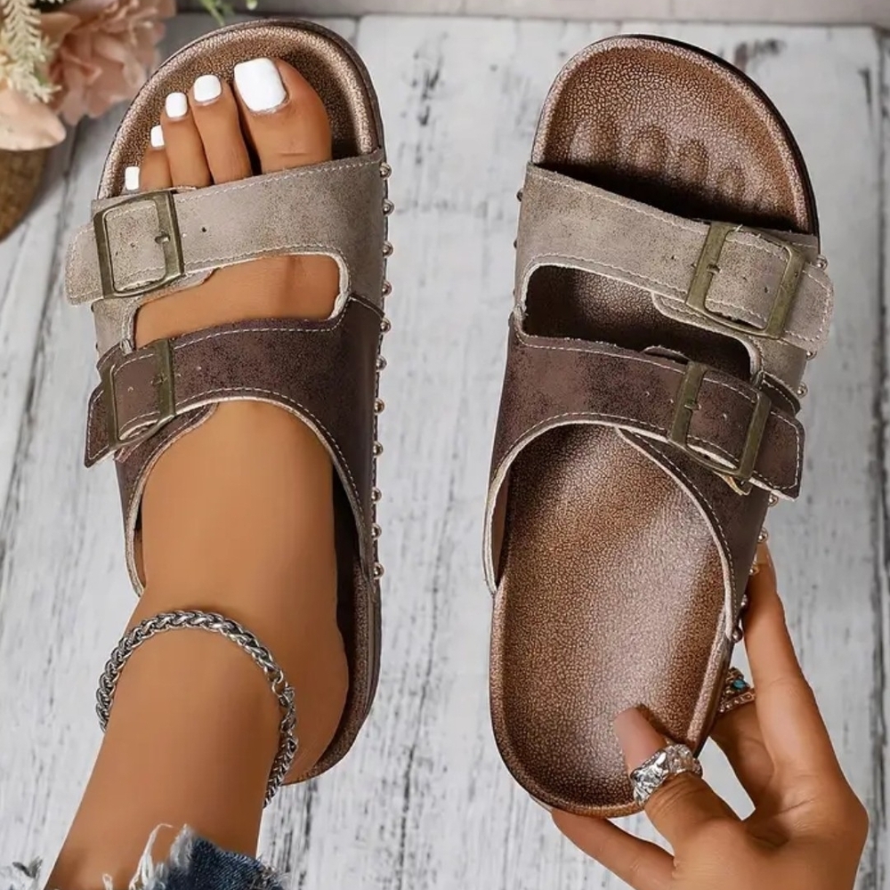 Brown and Tan Women's Sandals - Picture 3 of 9